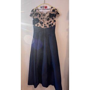 Adrianna Papell Navy Sequin Floral Illusion Bodice Formal Dress